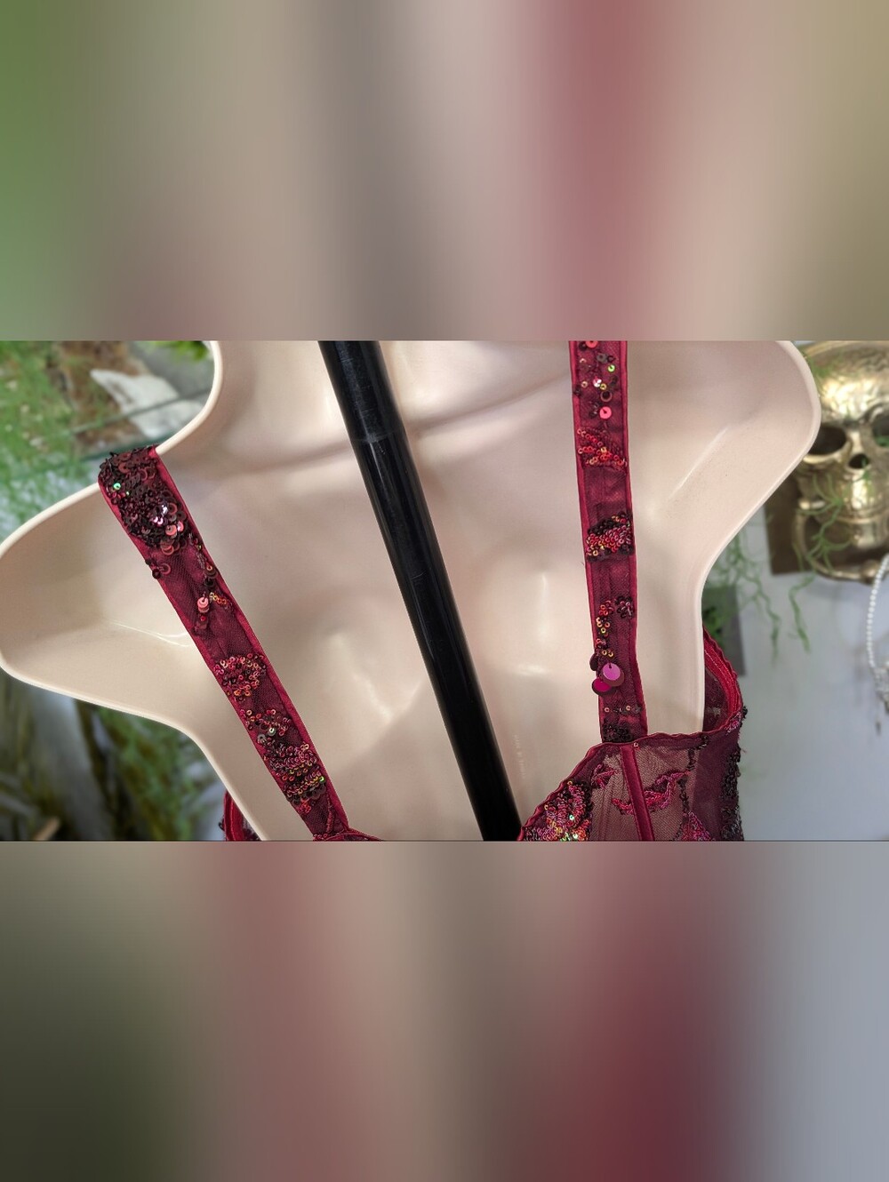 Faeriesty Maroon Metallic Tulle Beaded Bodice Corset Gown Maxi Fairy Dress LG - Picture 9 of 15